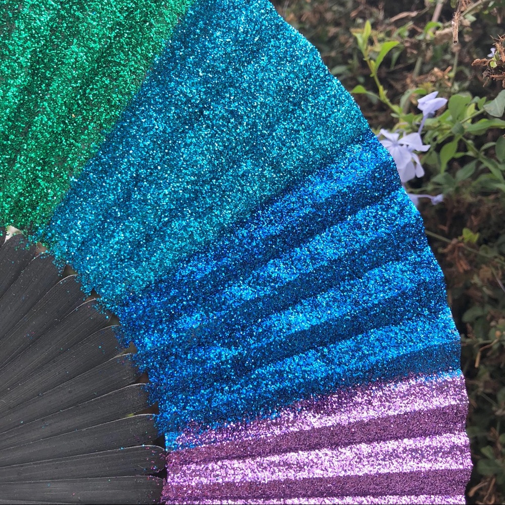 Rainbow festival folding fan rave glitter sparkle - Picture 3 of 8
